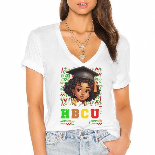 Future HBCU Grad Girl Kids Graduation HBCU College Women's Jersey Short Sleeve Deep V-Neck Tshirt				 - Best Gift Smart