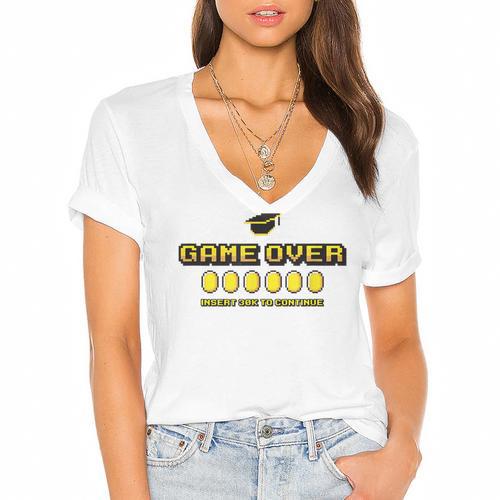 Game Over Insert 30K To Continue Graduation s Women's Jersey Short Sleeve Deep V-Neck Tshirt				 - Best Gift Smart