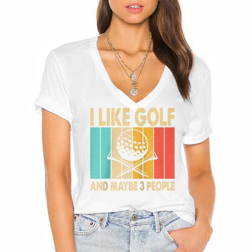 I Like Golf And Maybe 3 People Introvert Raglan Baseball Tee Women's Jersey Short Sleeve Deep V-Neck Tshirt - Raresse