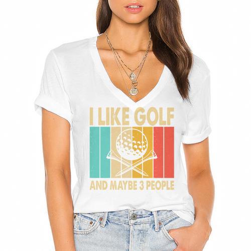 I Like Golf And Maybe 3 People Introvert Women's Jersey Short Sleeve Deep V-Neck Tshirt - Raresse