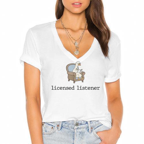 Goose Licensed Listener Psychology School Graduation Women's Jersey Short Sleeve Deep V-Neck Tshirt				 - Best Gift Smart