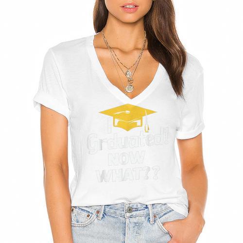 I Graduated Now What Congratulations Graduation Women's Jersey Short Sleeve Deep V-Neck Tshirt - Best Gift Smart