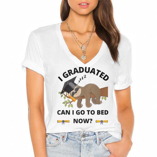 I Graduated Can I Go Back To Bed Sloth Graduation Cap Women's Jersey Short Sleeve Deep V-Neck Tshirt				 - Best Gift Smart