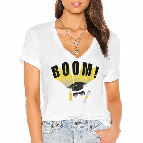 Graduation Cap And Diploma For Proud Graduation Women's Jersey Short Sleeve Deep V-Neck Tshirt				 - Best Gift Smart