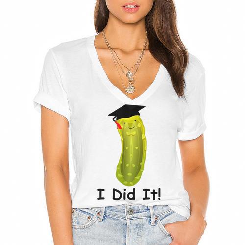 Graduation Cap Wearing Big Dill Pickle I Did It Graduate Fun Women's Jersey Short Sleeve Deep V-Neck Tshirt				 - Best Gift Smart