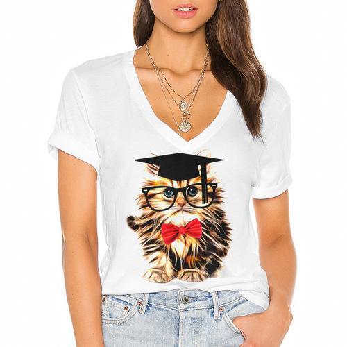 Graduation Cat Class Of 2023 Women's Jersey Short Sleeve Deep V-Neck Tshirt				 - Best Gift Smart