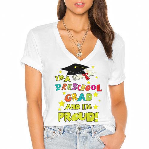 Graduation Class 2018 Cap Gown Shirt Preschool Grad Proud Women's Jersey Short Sleeve Deep V-Neck Tshirt				 - Best Gift Smart