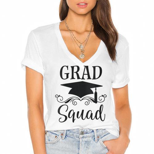 Graduation Grad Squad Women's Jersey Short Sleeve Deep V-Neck Tshirt				 - Best Gift Smart