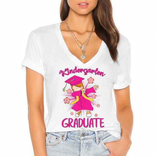 Graduation Kindergarten Last Day Of School Shirt Women's Jersey Short Sleeve Deep V-Neck Tshirt				 - Best Gift Smart