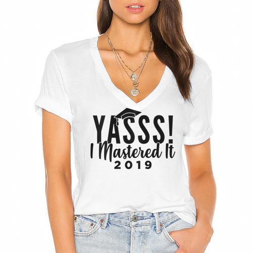 Graduation Masters For Women Women's Jersey Short Sleeve Deep V-Neck Tshirt - Best Gift Smart
