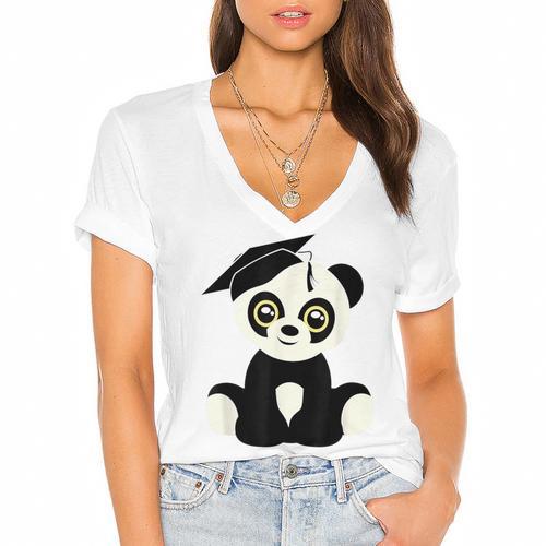 Graduation Panda Bear 2017 Graduate Graduation T-Sh Women's Jersey Short Sleeve Deep V-Neck Tshirt - Best Gift Smart