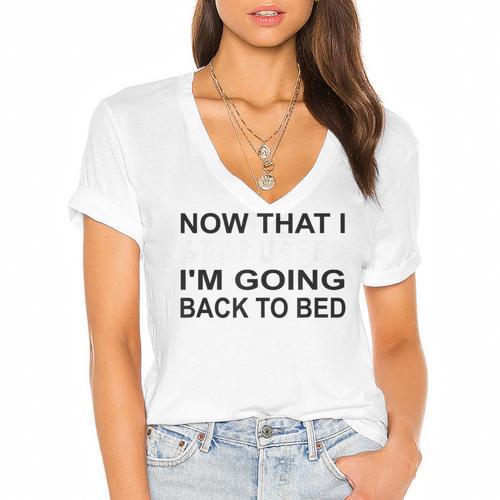Graduation Shirt Now That I Graduated I'm Going Back To Bed Women's Jersey Short Sleeve Deep V-Neck Tshirt - Best Gift Smart