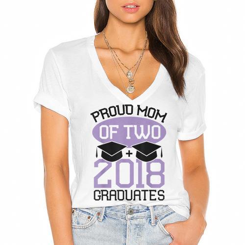 Graduation Shirt For Mom Of Twins Proud Mom Twins Tee Women's Jersey Short Sleeve Deep V-Neck Tshirt				 - Best Gift Smart
