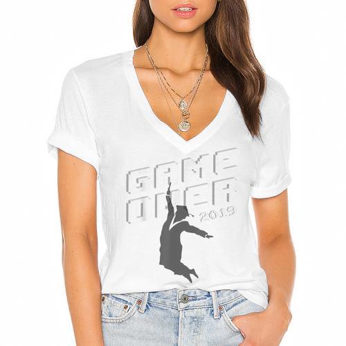 Graduation Shirt Senior Gamer T-Shirt 2019 Grad Gift Women's Jersey Short Sleeve Deep V-Neck Tshirt - Best Gift Smart