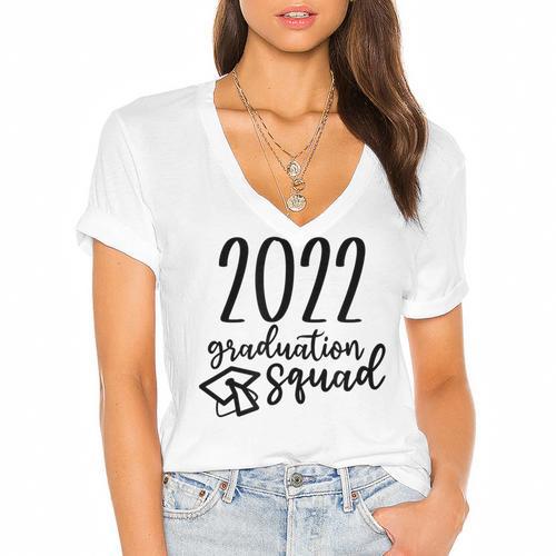 Graduation Squad Class Of 2022 Women's Jersey Short Sleeve Deep V-Neck Tshirt				 - Best Gift Smart