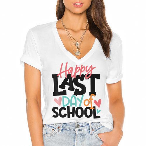 Happy Last Day Of School Kids Teacher Student Graduation Women's Jersey Short Sleeve Deep V-Neck Tshirt				 - Best Gift Smart
