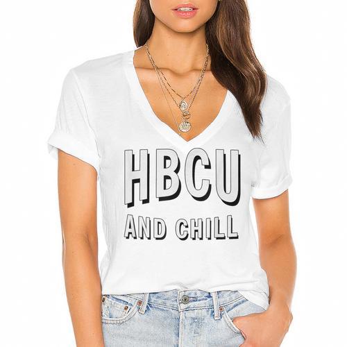 HBCU And Chill Support Alumni Graduation Education Women's Jersey Short Sleeve Deep V-Neck Tshirt				 - Best Gift Smart