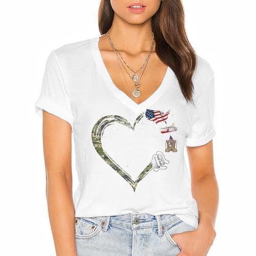 Heart Coast Guard Wife Coast Guard Graduation Wife USCG Wife Women's Jersey Short Sleeve Deep V-Neck Tshirt - Best Gift Smart