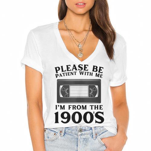 Over The Hill Please Be Patient I'm From The 1900s VHS Women's Jersey Short Sleeve Deep V-Neck Tshirt				 - Figerry