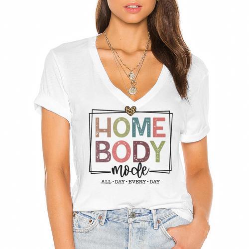 Homebody Stay At Home Introvert Home Body Cute Women Women's Jersey Short Sleeve Deep V-Neck Tshirt				 - Raresse