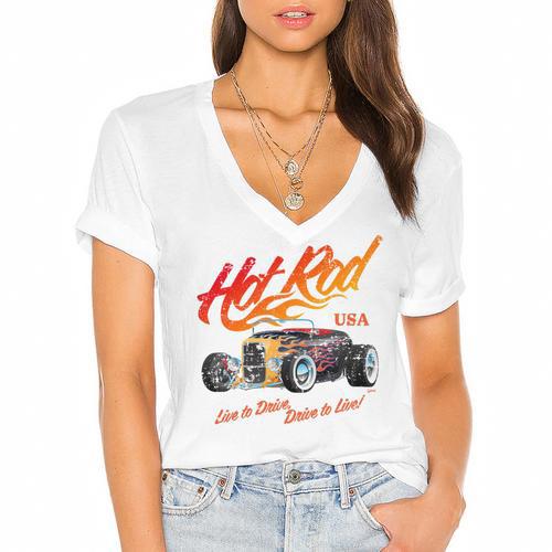 Hotrod Vintage Style Car Nostalgia Hotrod Distressed Premium Tri-Blend Women's Jersey Short Sleeve Deep V-Neck Tshirt				 - Figerry