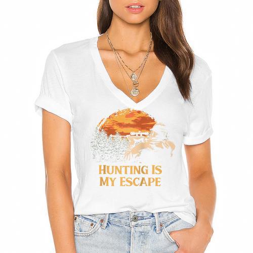Hunting Is My Escape Introvert Hunter Antisocial Raglan Baseball Tee Women's Jersey Short Sleeve Deep V-Neck Tshirt				 - Raresse