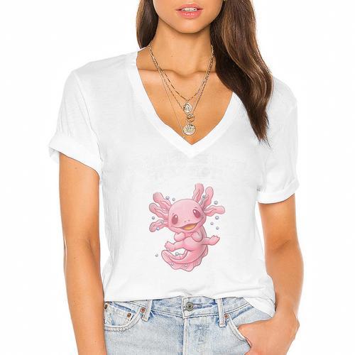 Id Rather Be With My Axolotl Salamander Introvert Raglan Baseball Tee Women's Jersey Short Sleeve Deep V-Neck Tshirt - Raresse