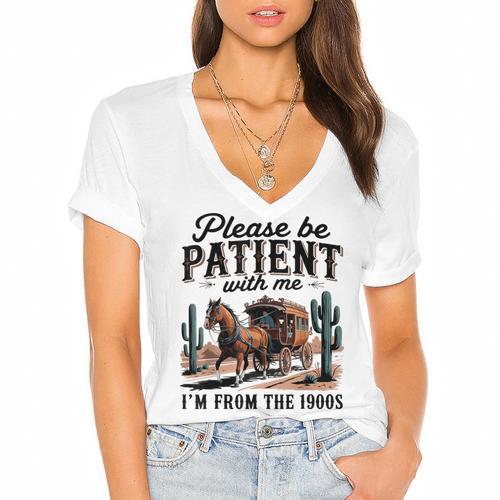 I'm From The 1900s Historical Humor Old Person Women's Jersey Short Sleeve Deep V-Neck Tshirt				 - Figerry