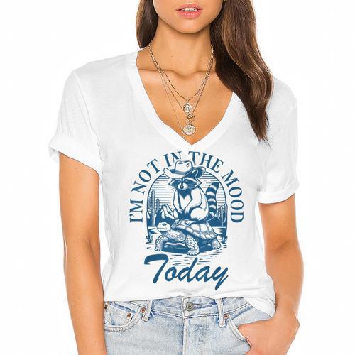 I’m Not In The Mood Today Anti-Social Moody Introvert Humor Women's Jersey Short Sleeve Deep V-Neck Tshirt - Raresse