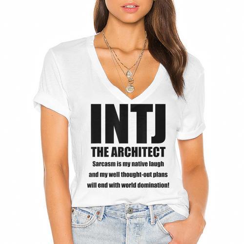INTJ Architect Personality Introvert Sarcastic Women's Jersey Short Sleeve Deep V-Neck Tshirt				 - Raresse