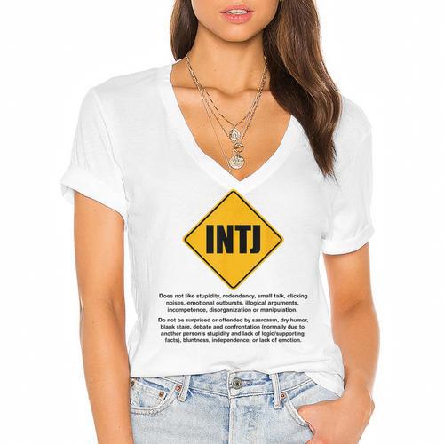 INTJ Warnings Architect Personality Type Introvert Women's Jersey Short Sleeve Deep V-Neck Tshirt - Raresse