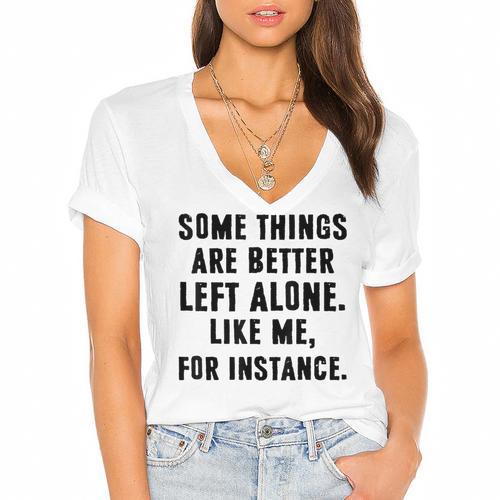 Introvert Antisocial Some Things Are Better Left Alone Women's Jersey Short Sleeve Deep V-Neck Tshirt				 - Raresse