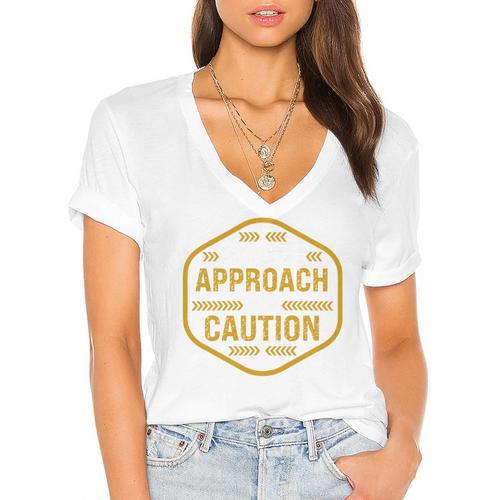 Introvert Approach With Caution For Introverted People Women's Jersey Short Sleeve Deep V-Neck Tshirt				 - Raresse