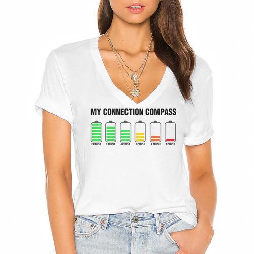 Introvert Low Battery My Connection Compass Raglan Baseball Tee Women's Jersey Short Sleeve Deep V-Neck Tshirt - Raresse