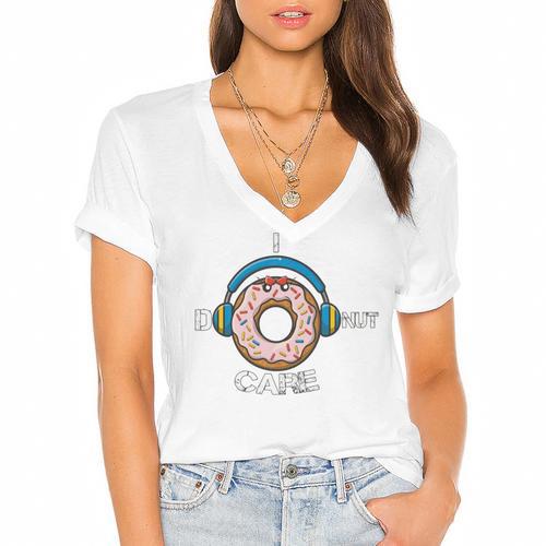 Introvert Music Lover Donuts Sarcastic Women's Jersey Short Sleeve Deep V-Neck Tshirt - Raresse