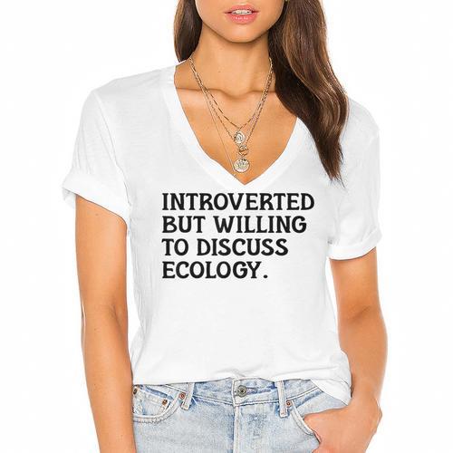 Introvert But Willing Ecology Ecologist Ecology Lover Women's Jersey Short Sleeve Deep V-Neck Tshirt - Raresse