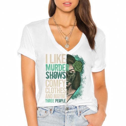 Introverted Murder Shows True Crime Lovers Introvert Women's Jersey Short Sleeve Deep V-Neck Tshirt - Raresse