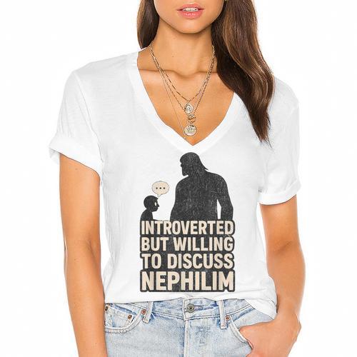 Introverted But Willing To Discuss Nephilim Tee Women's Jersey Short Sleeve Deep V-Neck Tshirt - Raresse