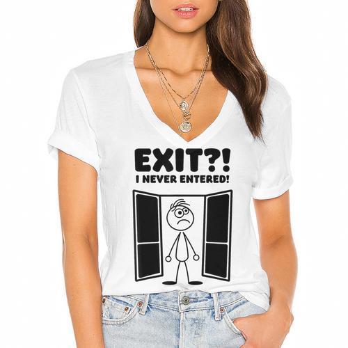 Irony Sarcasm Introvert Dry Humor Cartoon Comic Geek Nerd Women's Jersey Short Sleeve Deep V-Neck Tshirt - Raresse