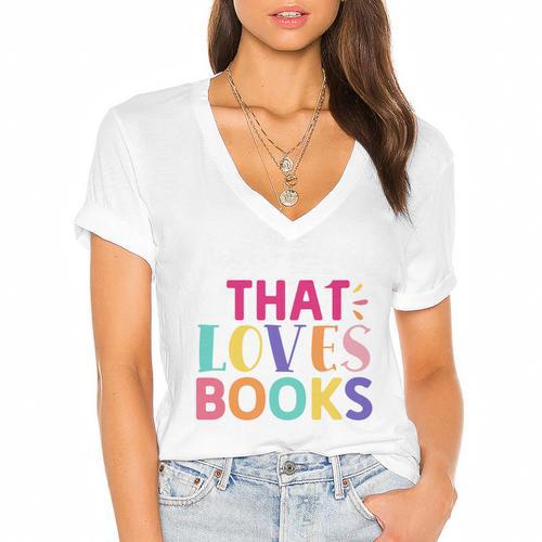 Just a Girl Who Loves Books Reader Girls Bookish Women Women's Jersey Short Sleeve Deep V-Neck Tshirt - Bookorys AU