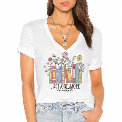 Just One More Chapter Book Lovers For Women Women's Jersey Short Sleeve Deep V-Neck Tshirt				 - Bookorys DE
