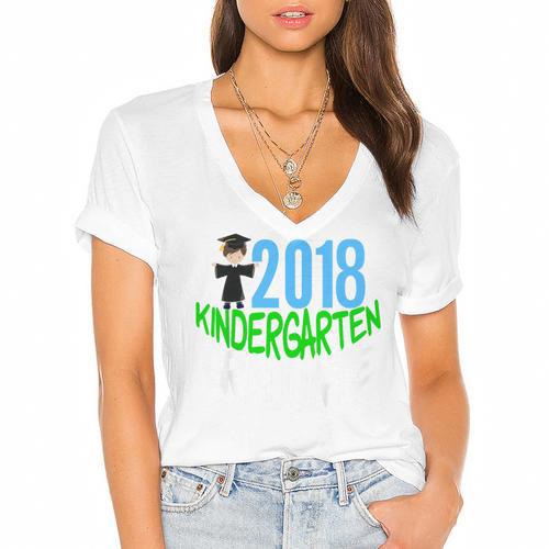 Kids 2018 Kindergarten Graduation Women's Jersey Short Sleeve Deep V-Neck Tshirt				 - Best Gift Smart