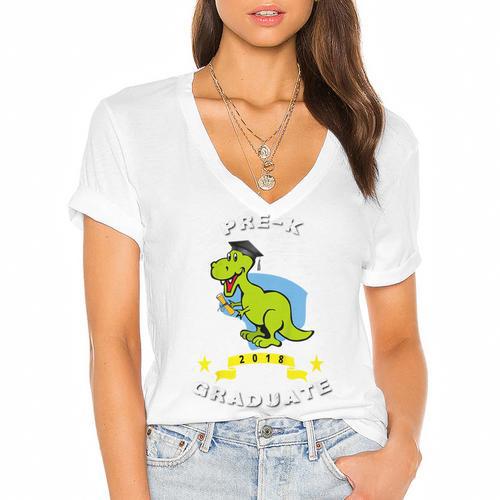 Kids Dinosaur Pre-K Graduation TShirt Kids Preschool Graduation Women's Jersey Short Sleeve Deep V-Neck Tshirt				 - Best Gift Smart