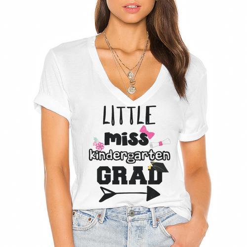 Kids Kindergarten Graduation Shirt Girls Daughter Granddaughter Women's Jersey Short Sleeve Deep V-Neck Tshirt				 - Best Gift Smart