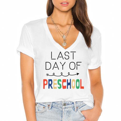 Kids Last Day Of Preschool Graduation Women's Jersey Short Sleeve Deep V-Neck Tshirt				 - Best Gift Smart
