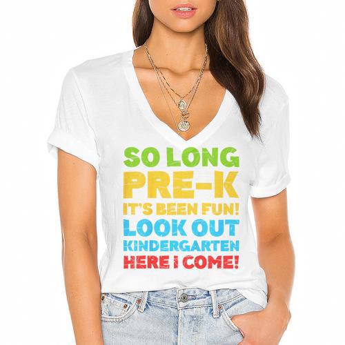 Kids So Long PRE-K It's Been Fun Shirt Boy Girl Graduation Women's Jersey Short Sleeve Deep V-Neck Tshirt - Best Gift Smart