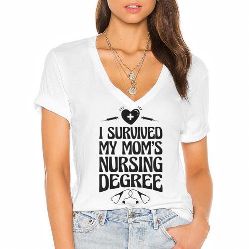 Kids I Survived My Mom's Nursing Degree Nursing School Graduation Women's Jersey Short Sleeve Deep V-Neck Tshirt				 - Best Gift Smart