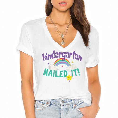 Kindergarten Graduation Nailed It Kids 2021 Women's Jersey Short Sleeve Deep V-Neck Tshirt - Best Gift Smart