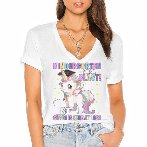 Kindergarten Graduation Unicorn Kindergarten Graduate Girls Women's Jersey Short Sleeve Deep V-Neck Tshirt				 - Best Gift Smart
