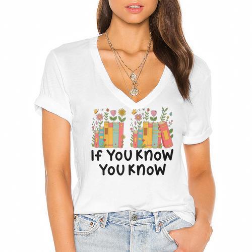If You Know You Know 6 7 Reading Books Merry Christmas Women's Jersey Short Sleeve Deep V-Neck Tshirt - Bookorys AU